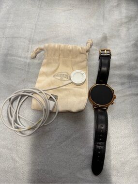Fossil Gold Case Smartwatch with Black Leather Band